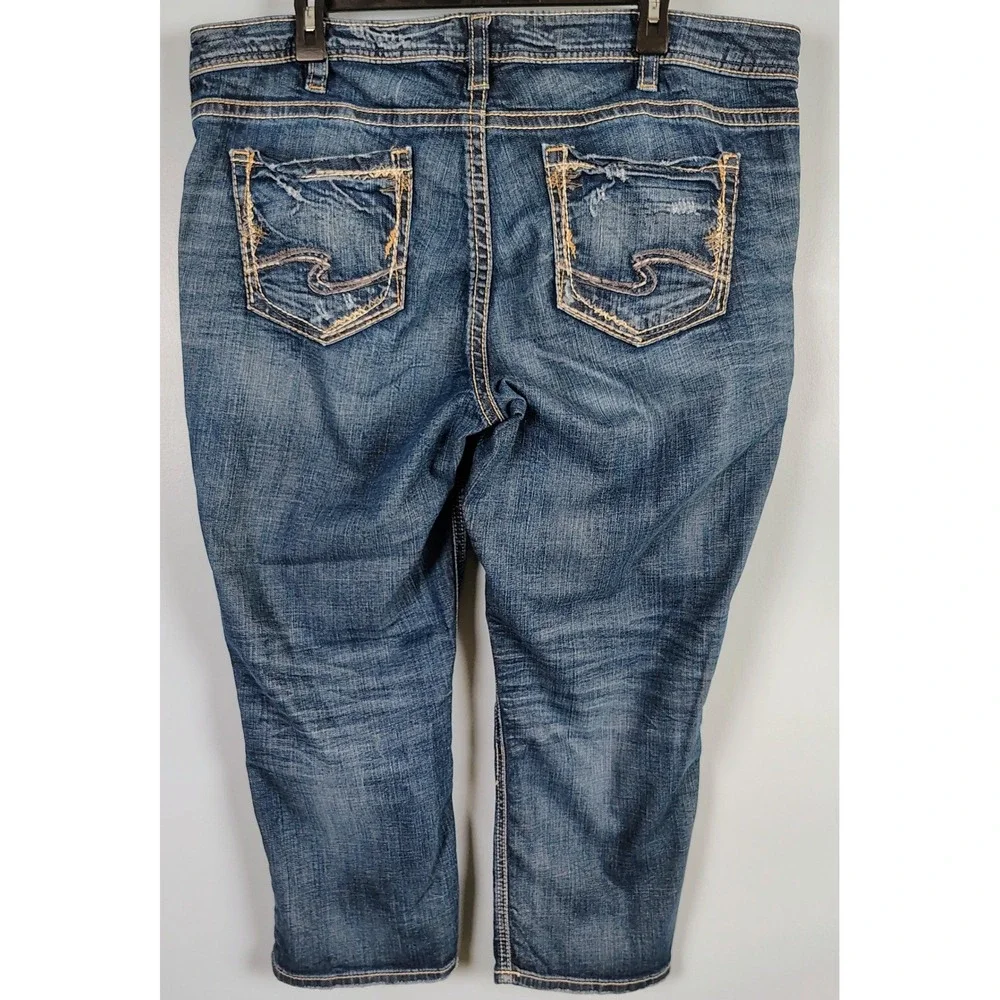 Silver Jeans Womens SZ 16 Elyse Capri Blue Denim Distressed Y2K Boho Western